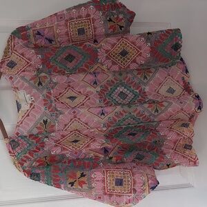 Anthropologie One Size Geometric Embroidered Open Short Sleeve Cardigan